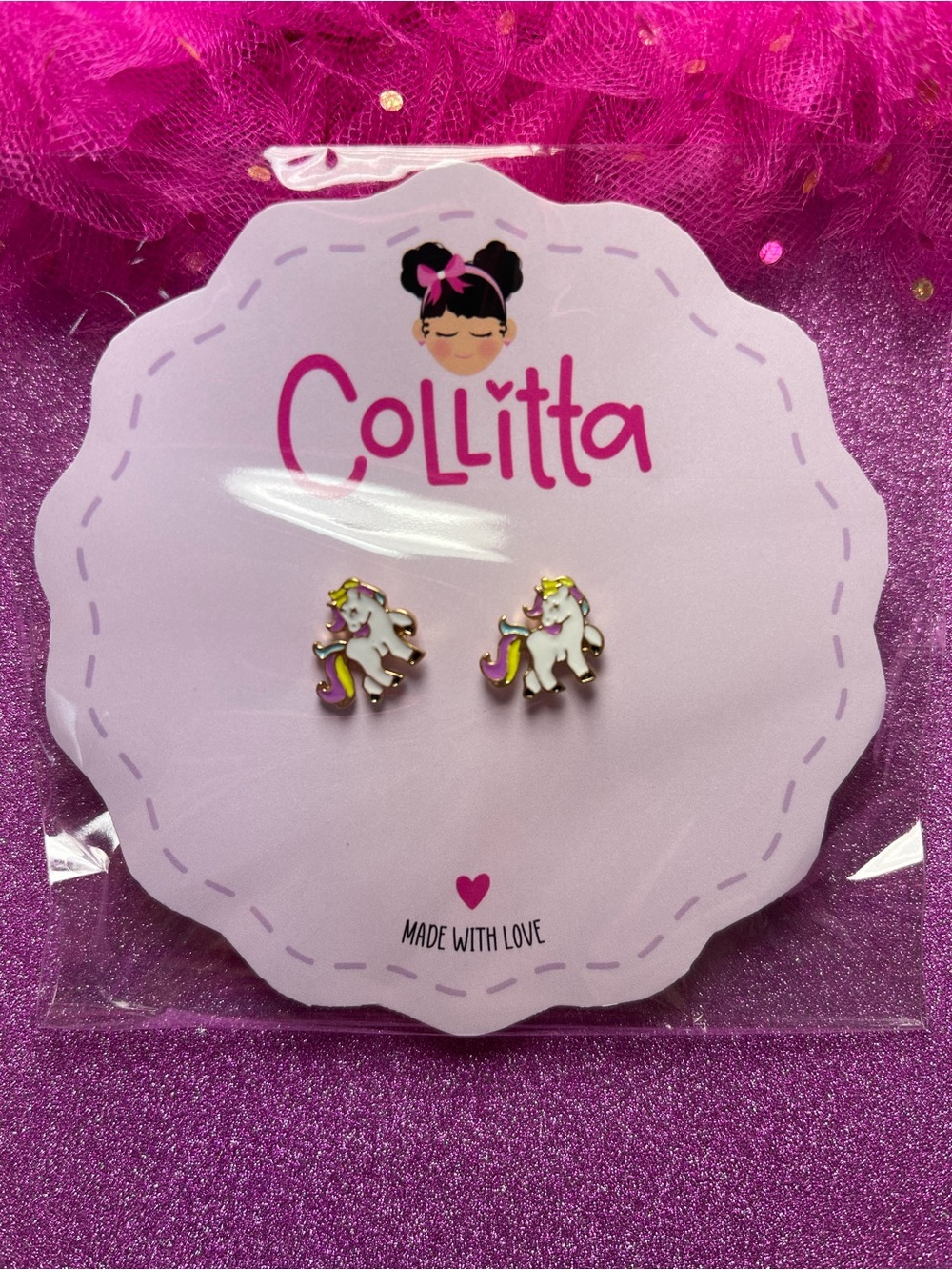 Kids Unicorn Stud Earrings in Pink and Gold